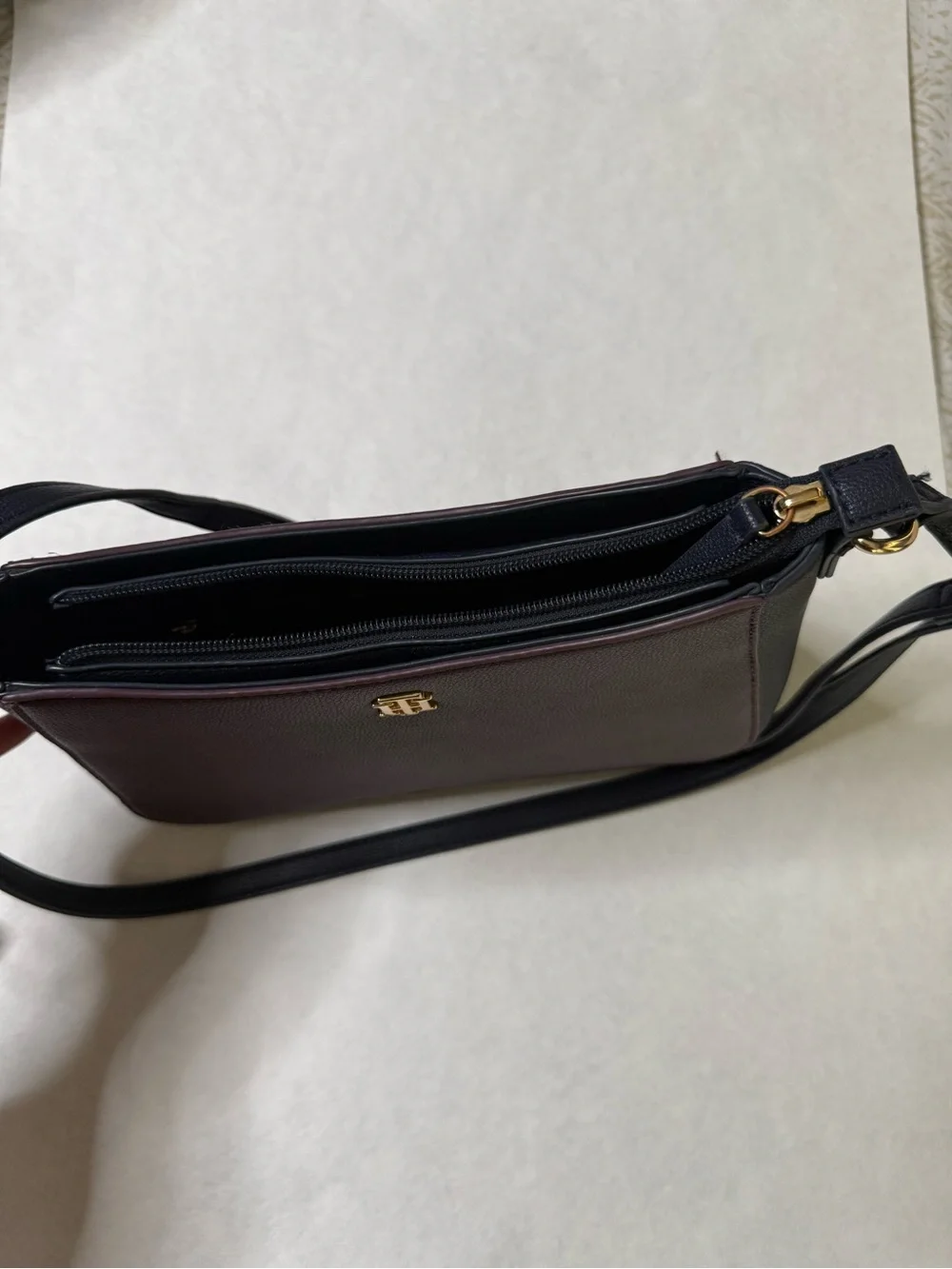 Tommy Hilfiger Burgundy and Black Pebbled Leather Shoulder Crossbody